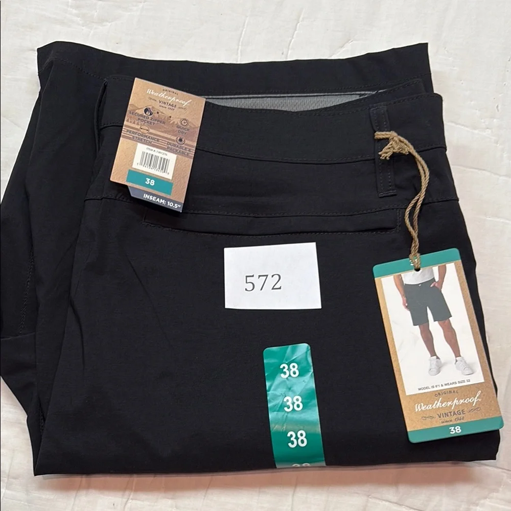 NWT Weatherproof Black Packable Hybrid Trail Shorts Quick Dry Stretch 10.5